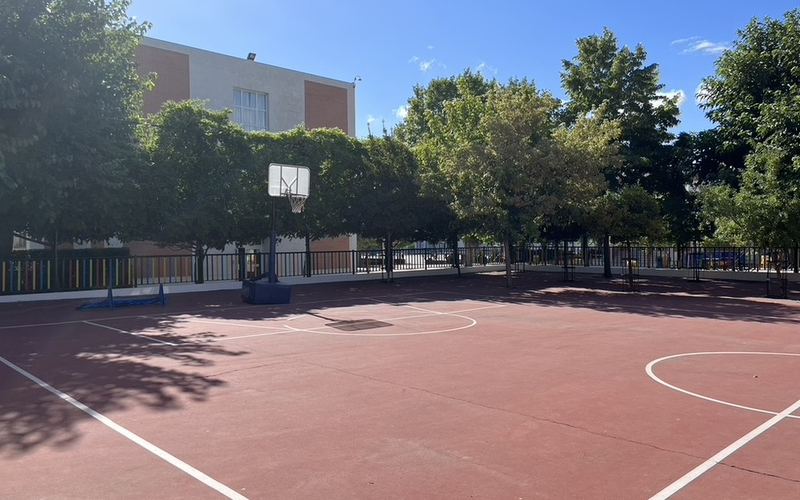 Outdoor basketball court at a school in Madrid
